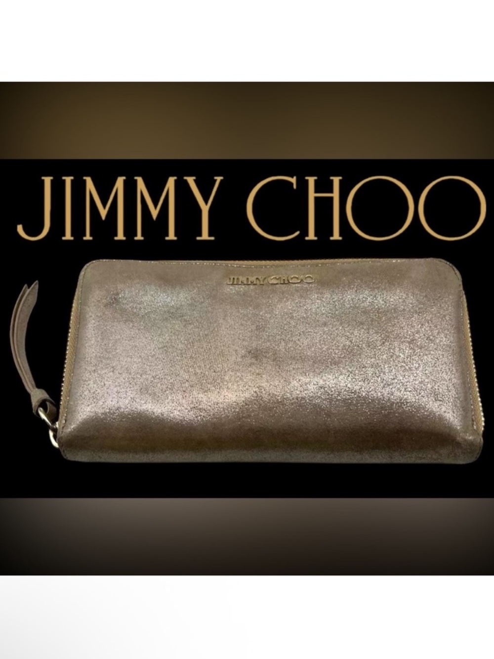 Jimmy Choo Pippa Long Zip Around Wallet Zippy Gunmetal Metallic Shimmer Bronze